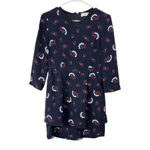A.L.C. Size 6 Tiered Mini Dress Tordi Midnight Printed Floral Silk Crepe